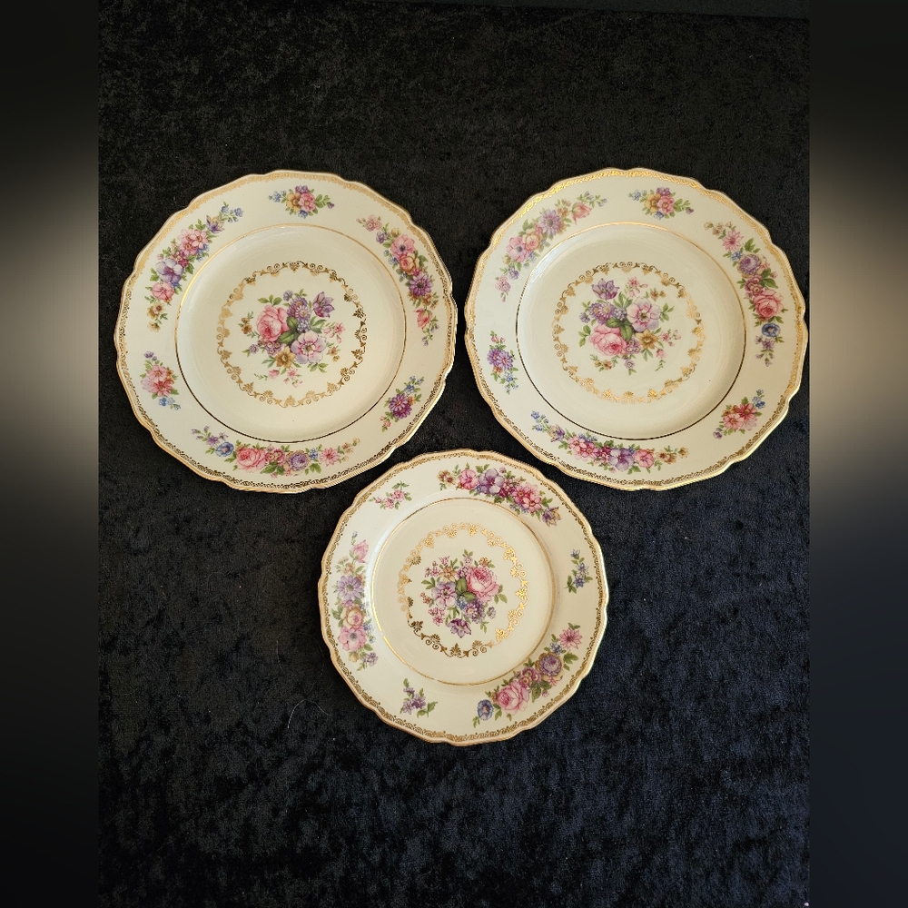 Set Of 3, Gorgeous Sylvia - Thomas Ivory Bavaria Plates - 2 Side, 1 Bread